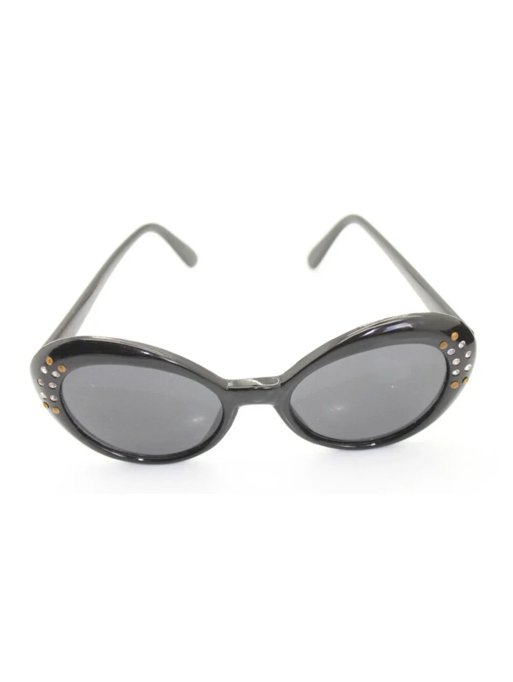 Vintage BCBGMAXAZRIA Rhinestone Cat Eye Oval Sunglasses Black Retro Case